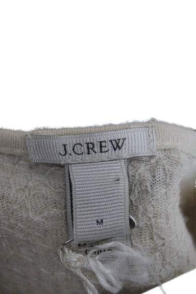 J Crew Women Basic Blouse Beige Cotton Round Neck Long Sleeve Sequin Size M