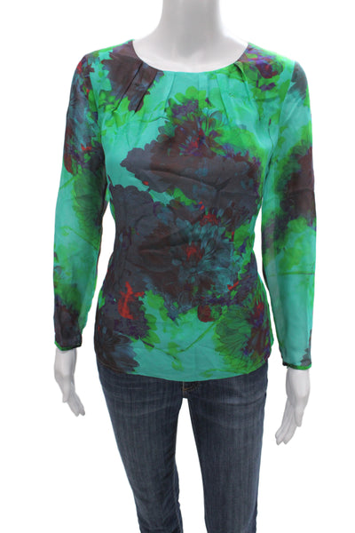J Crew Women Tunic Floral Silk Round Neck Long Sleeve Green Size 6