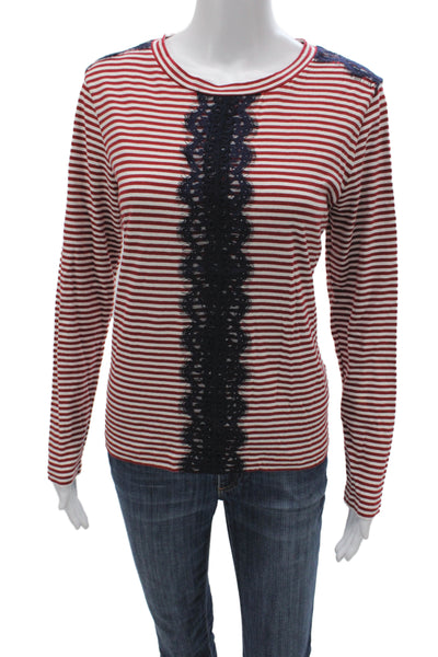 J Crew Womens Red Striped Jersey T Shirt Crew Neck Long Sleeve Size M