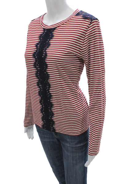 J Crew Womens Red Striped Jersey T Shirt Crew Neck Long Sleeve Size M