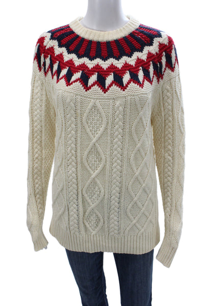 J Crew Womens Ivory Fair Isle Pullover Sweater Crewneck Long Sleeve Size XS