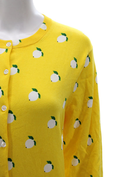 J Crew Women Yellow Lemon Floral Crew Neck Long Sleeve Cardigan Size XL