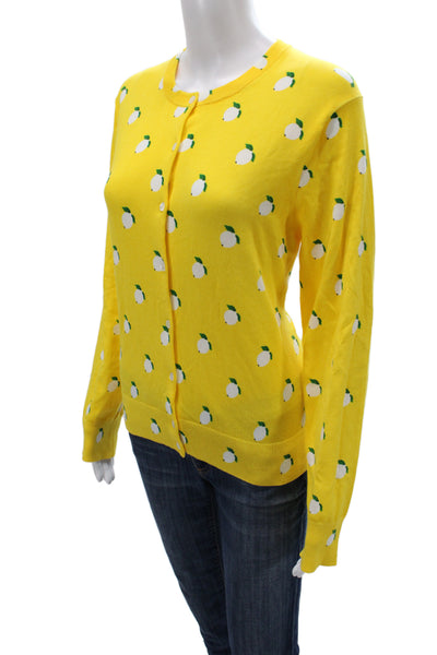 J Crew Women Yellow Lemon Floral Crew Neck Long Sleeve Cardigan Size XL
