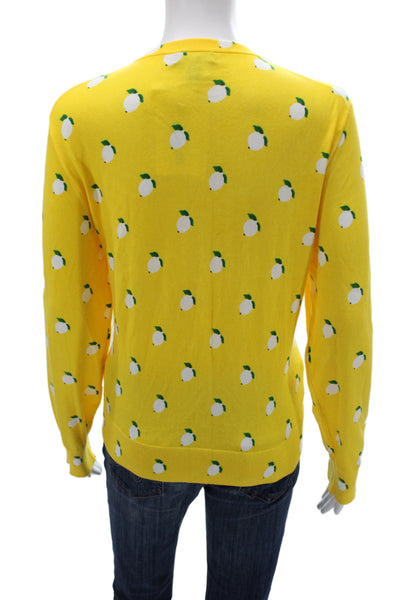 J Crew Women Yellow Lemon Floral Crew Neck Long Sleeve Cardigan Size XL