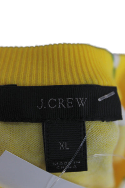J Crew Women Yellow Lemon Floral Crew Neck Long Sleeve Cardigan Size XL