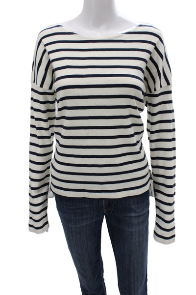 J Crew Women Camisole Black Striped Boat Neck Cotton Long Sleeve Size M
