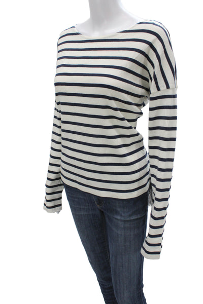 J Crew Women Camisole Black Striped Boat Neck Cotton Long Sleeve Size M