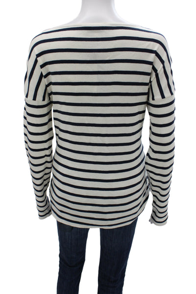 J Crew Women Camisole Black Striped Boat Neck Cotton Long Sleeve Size M