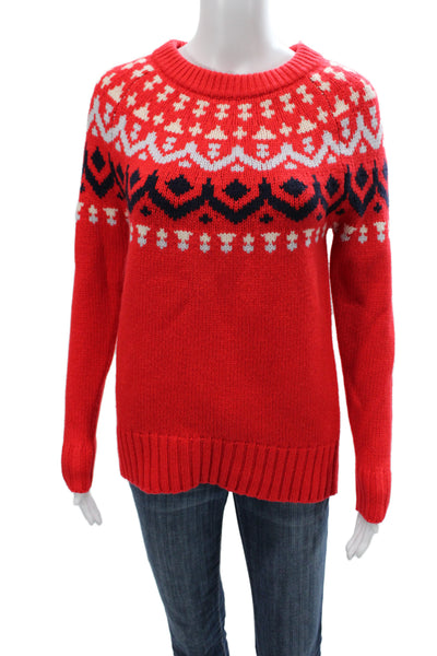 J Crew Women Pullover Merino Wool Fair Isle Crew Neck Red Size XS