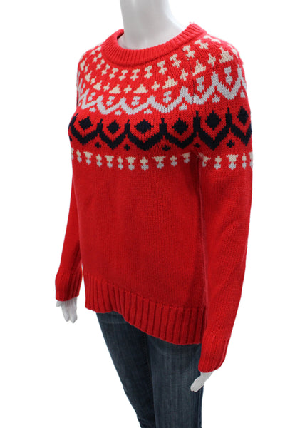 J Crew Women Pullover Merino Wool Fair Isle Crew Neck Red Size XS