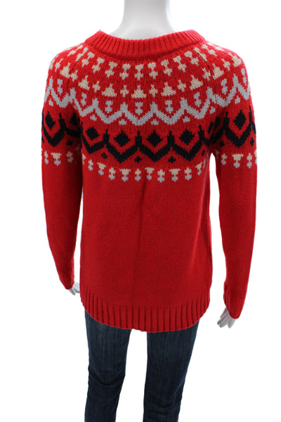 J Crew Women Pullover Merino Wool Fair Isle Crew Neck Red Size XS