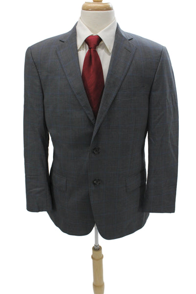Hart Schaffner Marx Mens 2 Piece Plaid Gray Suit Jacket Size 42