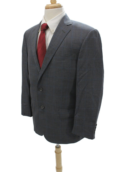 Hart Schaffner Marx Mens 2 Piece Plaid Gray Suit Jacket Size 42