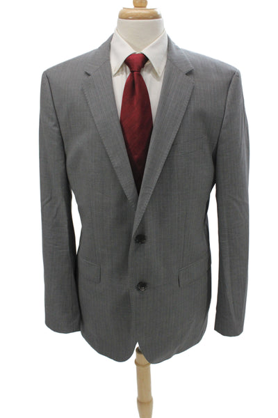 Boss Hugo Boss Mens Gray Striped Virgin Wool 2 Piece Suit Jacket Size 44