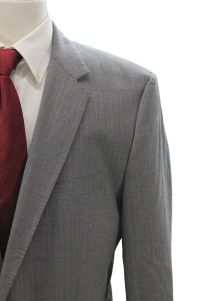 Boss Hugo Boss Mens Gray Striped Virgin Wool 2 Piece Suit Jacket Size 44