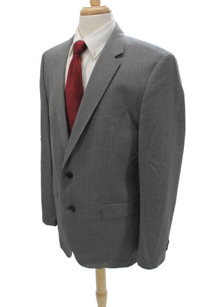 Boss Hugo Boss Mens Gray Striped Virgin Wool 2 Piece Suit Jacket Size 44