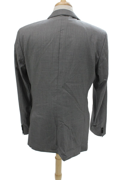 Boss Hugo Boss Mens Gray Striped Virgin Wool 2 Piece Suit Jacket Size 44