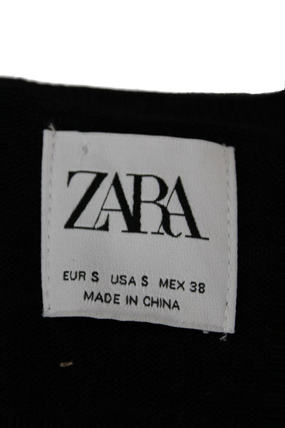 Zara Womens Pullover Sweater Black Crew Neck 100% Cotton Long Sleeve Size S