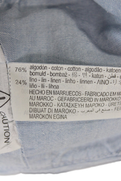 Zara Women Cropped Button Up Collared Short Sleeve Blue Cotton Top Size XS