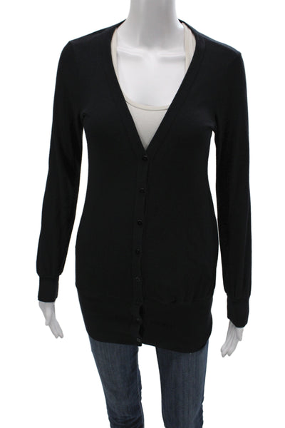 Splendid Womens Cardigan Sweater Black V Neck Pima Cotton Long Sleeve Size XS
