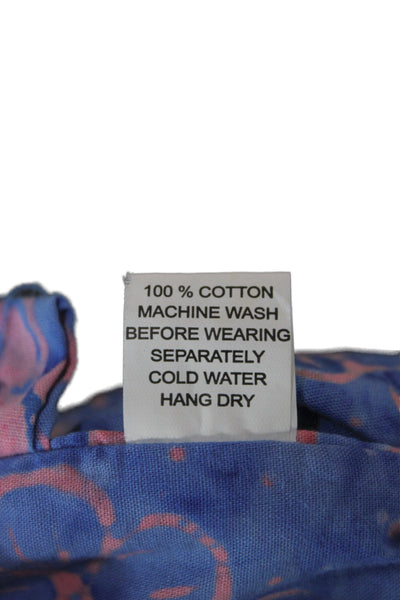 Three Islands Mens Button Front Collared Floral Shirt Blue Pink Size Large