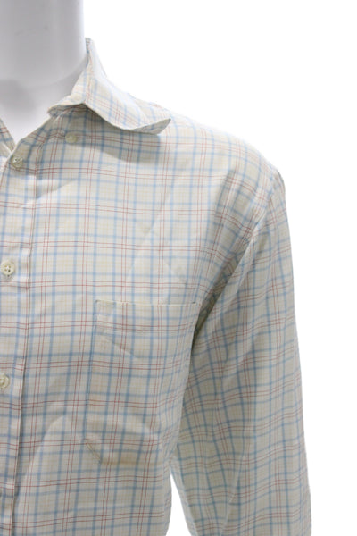 Thomas Pink Mens Blue Plaid Cotton Dress Shirt 34/35 Size 16