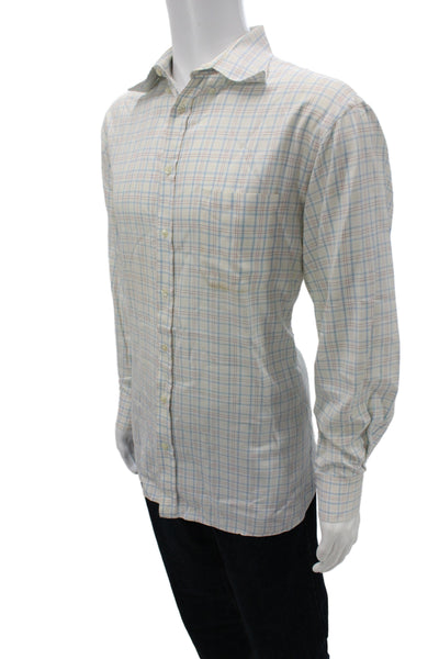 Thomas Pink Mens Blue Plaid Cotton Dress Shirt 34/35 Size 16