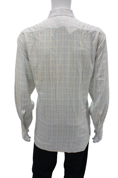 Thomas Pink Mens Blue Plaid Cotton Dress Shirt 34/35 Size 16