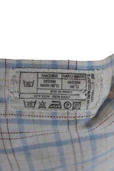 Thomas Pink Mens Blue Plaid Cotton Dress Shirt 34/35 Size 16
