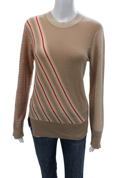 Equipment Femme Womens Beige Striped Cashmere Crewneck Pullover Sweater Size M
