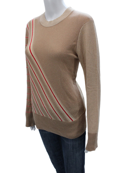 Equipment Femme Womens Beige Striped Cashmere Crewneck Pullover Sweater Size M