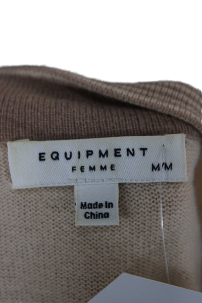 Equipment Femme Womens Beige Striped Cashmere Crewneck Pullover Sweater Size M