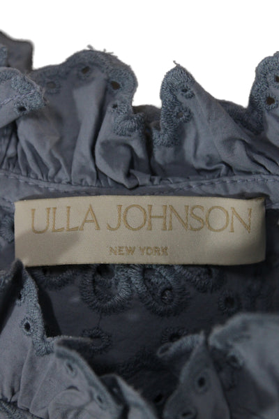 Ulla Johnson Womens Cotton Tunic Blouse Blue Short Sleeve Size 2