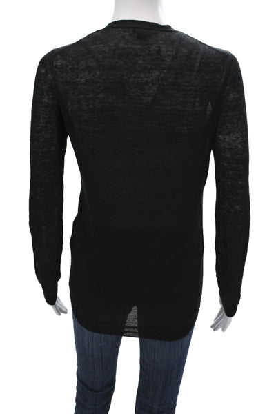 Theory Women Black Linen V-Neck Cardigan Long Sleeve Petite Size XS