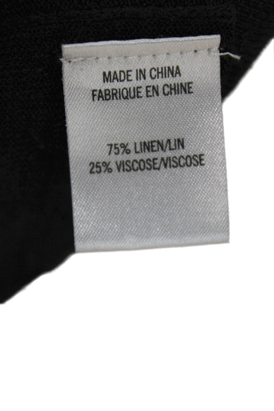 Theory Women Black Linen V-Neck Cardigan Long Sleeve Petite Size XS