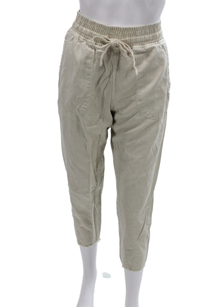 Zara Womens Ankle Pants Beige Lyocell Drawstring Size XS
