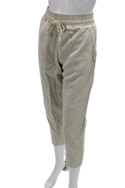 Zara Womens Ankle Pants Beige Lyocell Drawstring Size XS