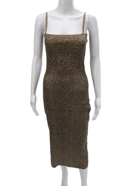 Zara Women Brown Animal Print Bodycon Long Dress Sleeveless Square Neck Size S
