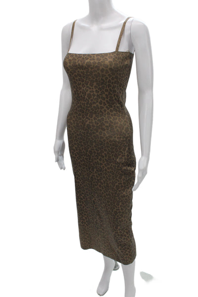 Zara Women Brown Animal Print Bodycon Long Dress Sleeveless Square Neck Size S