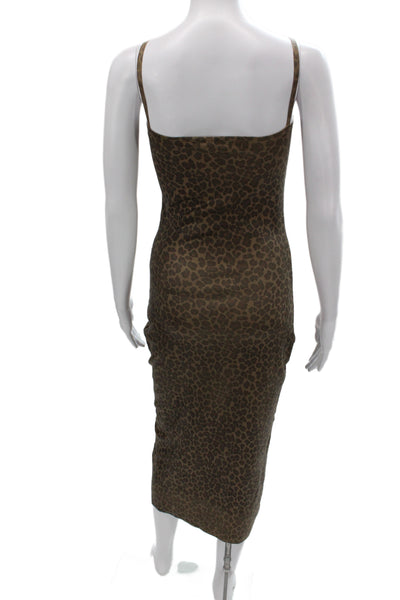 Zara Women Brown Animal Print Bodycon Long Dress Sleeveless Square Neck Size S