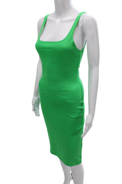 Zara Women Bodycon Midi Dress Green Square Neck Sleeveless Size M