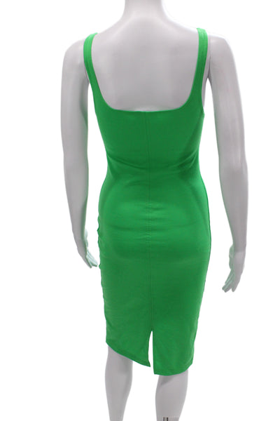 Zara Women Bodycon Midi Dress Green Square Neck Sleeveless Size M