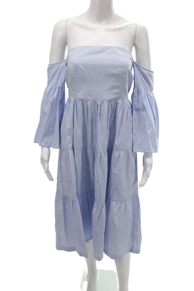 Club Monaco Women Sundress Blue Off Shoulder Cotton Midcalf 3/4 Sleeve Size S