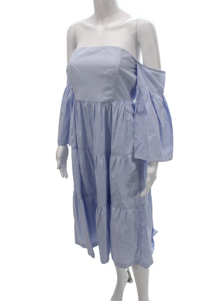 Club Monaco Women Sundress Blue Off Shoulder Cotton Midcalf 3/4 Sleeve Size S