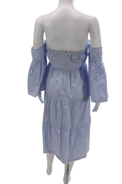 Club Monaco Women Sundress Blue Off Shoulder Cotton Midcalf 3/4 Sleeve Size S