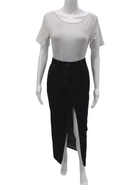 Lioness Women Straight Pencil Skirt Blue Cotton Long Button Size XS