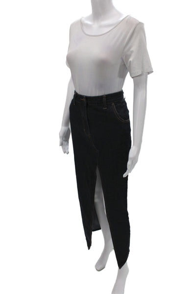Lioness Women Straight Pencil Skirt Blue Cotton Long Button Size XS