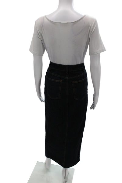 Lioness Women Straight Pencil Skirt Blue Cotton Long Button Size XS