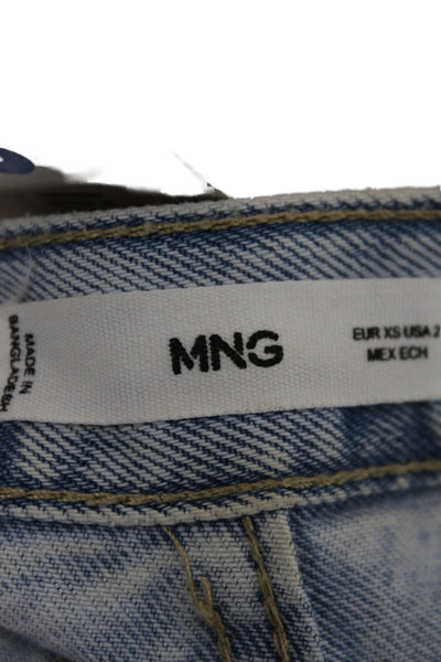 MNG Womens Straight Pencil Skirt Blue Cotton Long Button Size XS