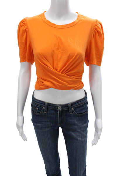 ALC Women Cropped Cotton Orange Crew Neck Short Sleeve T-Shirt Size M